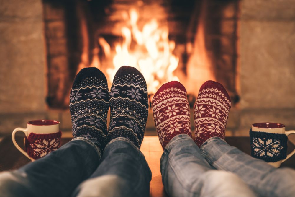 feet by a firepit