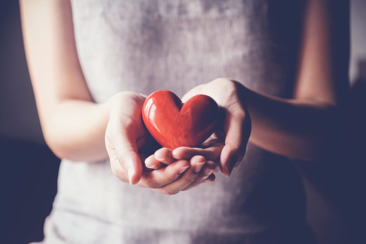 Lady holding a plastic heart