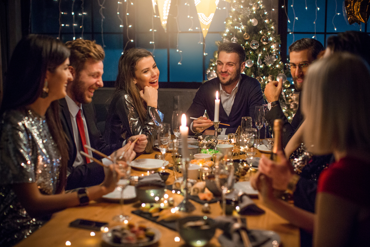 A group of people at a Holiday party