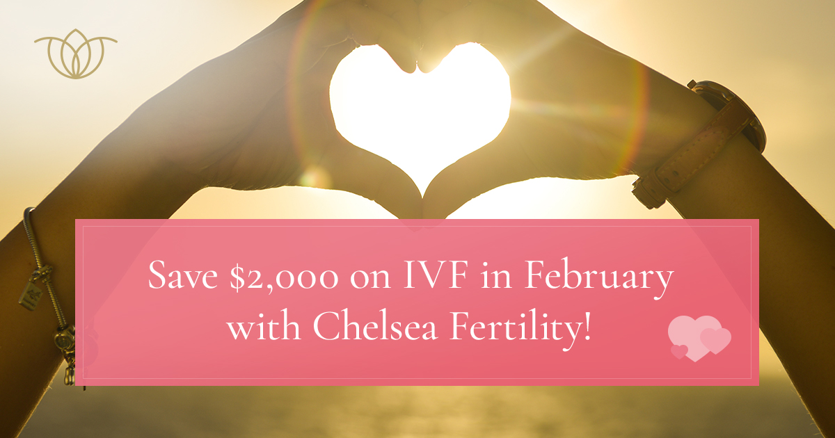 A promotional banner for IVF savings at Chelsea Fertility NYC